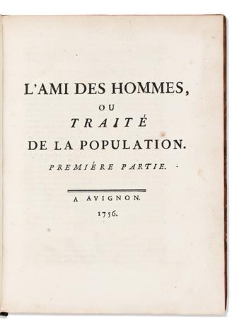 [Economics] Mirabeau, Victor Riquetti (1715-1789) LAmi des Hommes, ou Traité de la Population. Première [-Cinquième] Partie.